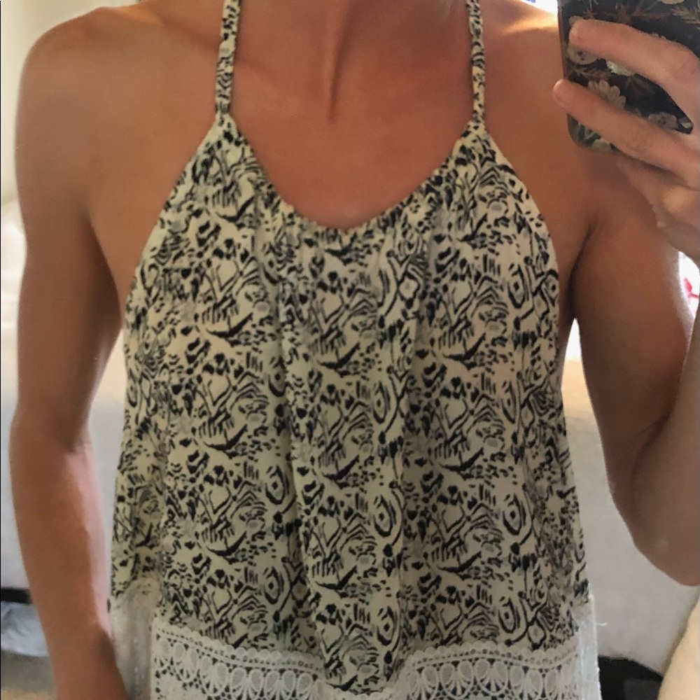 LF black/cream patterned top with lace bottom, S, TAGS ON